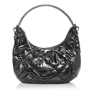 MZ Wallace Bowery Quilted Shoulder Bag Anthracite Metallic Gunmetal Hobo Slouchy